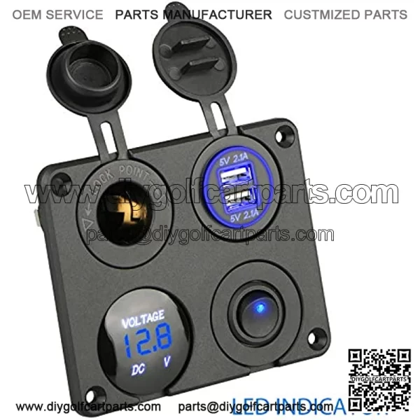 4 in 1 Dual USB Socket Charger 2.1A & 2.1A + LED Voltmeter + 12V Power Outlet+ ON-Off Toggle Switch, Multifunction Panel for Car Boat Marine RV Truck Camper Vehicles GPS Mobiles (Blue) - Image 3