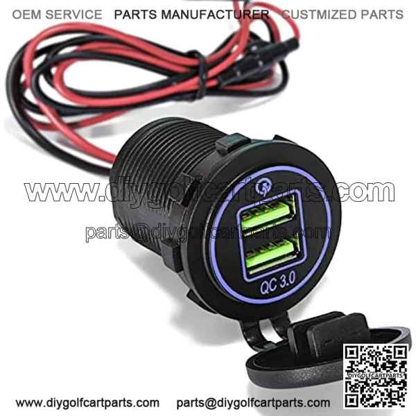 Quick Charge 3.0 Dual USB Charger Socket Fast Charger with 10A Fuse Wire DIY kit LED Blue for Car Boat Marine Motorcycle Truck RV