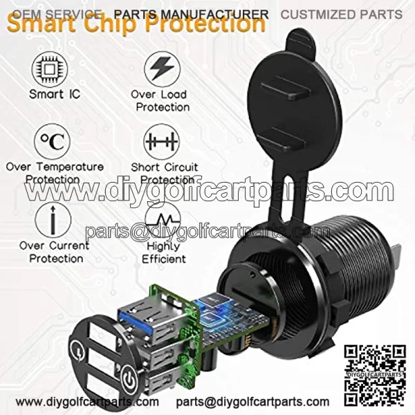 12V USB Aluminum Car Charger [2-Pack], Qidoe Quick Charge 3.0/4.2A Triple USB Outlet 12V Socket with Touch Power Switch, Waterproof Car Adapter for Car Boat Marine Bus Truck Golf Cart RV Motorcycle - Image 2