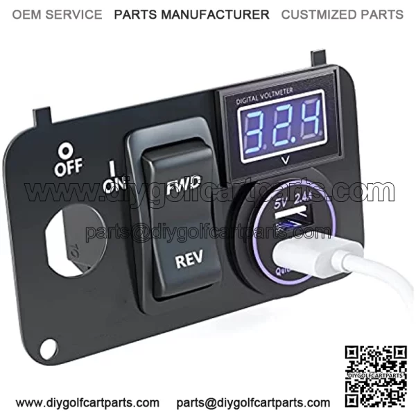 EZGO TXT Forward Reverse Switch Medalist Key Switch Plate with Forward and Reverse Switch, USB Charger Socket, Voltmeter for EZGO TXT PDS 2003-up 74323G01 74323-G01