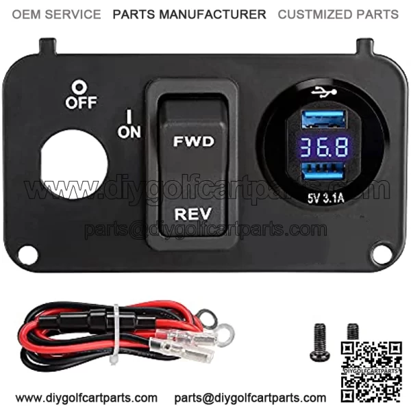 EZGO TXT Forward Reverse Switch Medalist Key Switch Plate with Forward and Reverse Switch, USB Charger Socket, Voltmeter for EZGO TXT PDS 2003-up 74323G01 74323-G01 - Image 2
