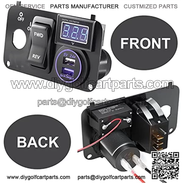 EZGO TXT Forward Reverse Switch Medalist Key Switch Plate with Forward and Reverse Switch, USB Charger Socket, Voltmeter for EZGO TXT PDS 2003-up 74323G01 74323-G01 - Image 3