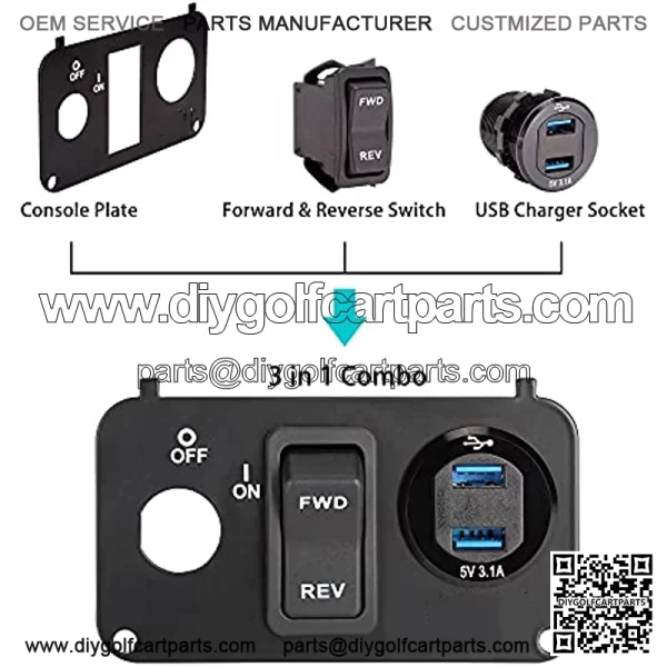 EZGO TXT Forward Reverse Switch Medalist Key Switch Plate with Forward and Reverse Switch, USB Charger Socket, Voltmeter for EZGO TXT PDS 2003-up 74323G01 74323-G01 - Image 4