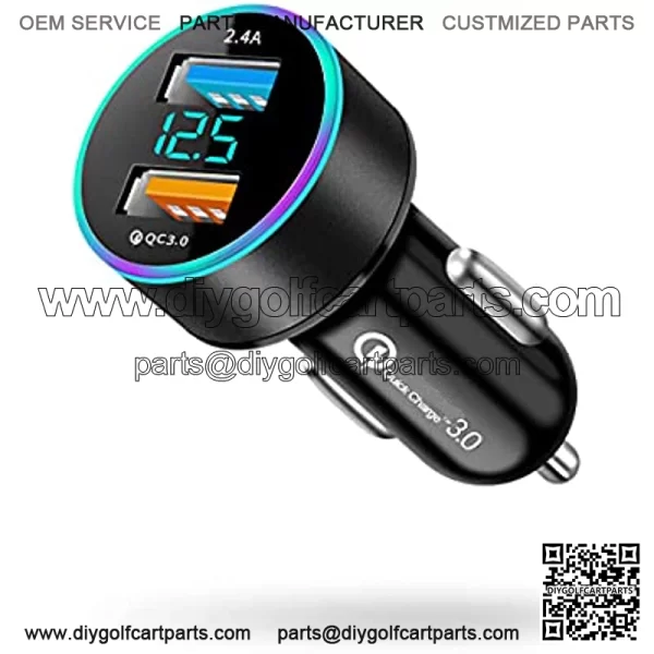 USB C Car Charger Adapter, Dual QC3.0 Ports Car Charger, All Metal Quick Charge with LED Voltage Display, Cigarette Lighter Car Adapter, Compatible with iPhone11 pro/Xs/Max, Galaxy Note 8/S9 and More