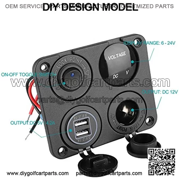12V USB Outlet, Marine Car Charger Socket Panel, Waterproof Boat Cell Phone Rocker Switch Panel with 12 Volt Dual USB Power Outlet Cigarette Lighter Socket for RV Marine Boat Camper Truck Automotive - Image 3