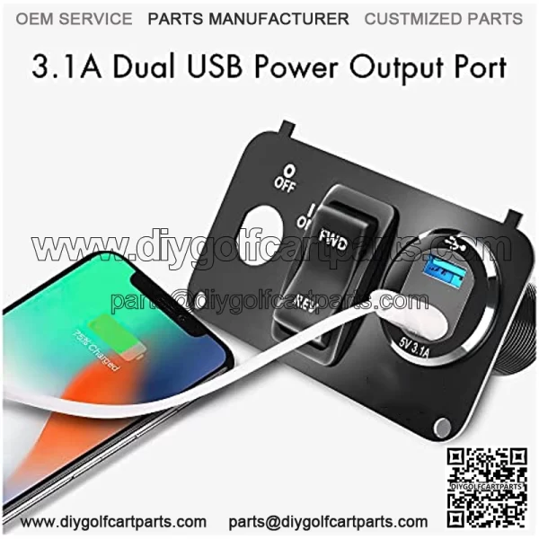 Golf Cart EZGO Key Switch Console Panel,Include DC 9V-48V 3.1A Fast Charge Dual USB Charger Sockets & Digital Voltmeter & Forward Reverse Switch,Fits EZGO TXT & Medalist PDS - Image 4
