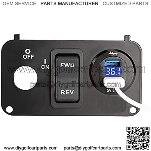 Golf Cart Key Switch Console Plate for EZGO TXT & Medalist, Includes Forward Reverse Switch, USB Charger Socket, Digital Volt Meter - Image 4