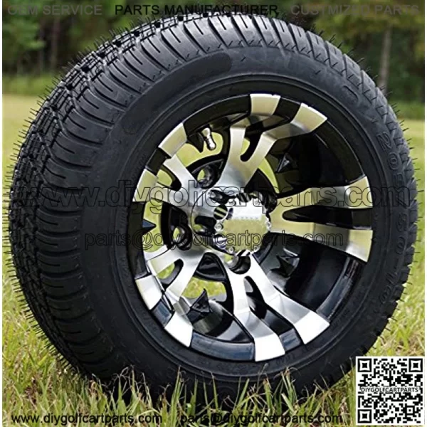 10" Black GOLF CART WHEELS AND 205/50-10 LOW PROFILE GOLF CART TIRES COMBO - SET OF 4