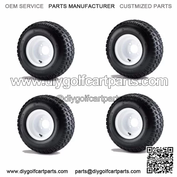 Set of 4 Golf Cart 18x8.50-8 6 Ply Traction Tires mounted on 8" White Wheels