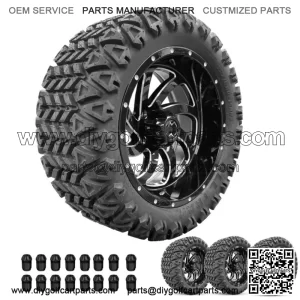 Golf Cart Wheels 14" Phantom Gloss Black on 23" AT Tires Carts Set of 4