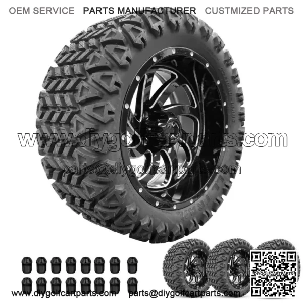Golf Cart Wheels 14" Phantom Gloss Black on 23" AT Tires Carts Set of 4