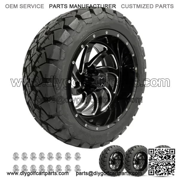 Golf Cart Wheels 14" Phantom Gloss Black on 22" AT Tires Carts Set of 4