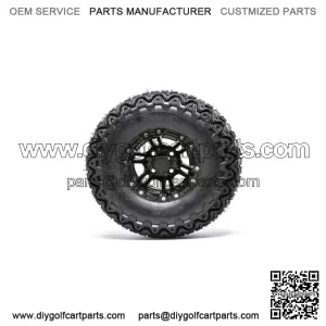 Set of 4 10" Matte Black Golf Cart Wheels on 22" All Terrain Tires