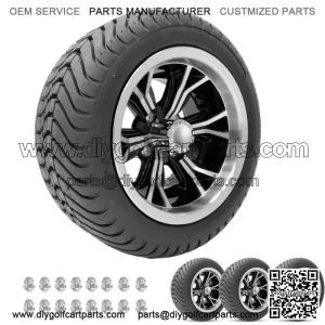 Golf Cart Wheels 12" Phenom Machine/Black on Street Tires Set of 4
