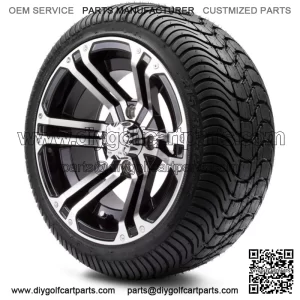 Golf Cart Wheels and Tires Combo - 12" Enforcer Machined/Black - Set of 4