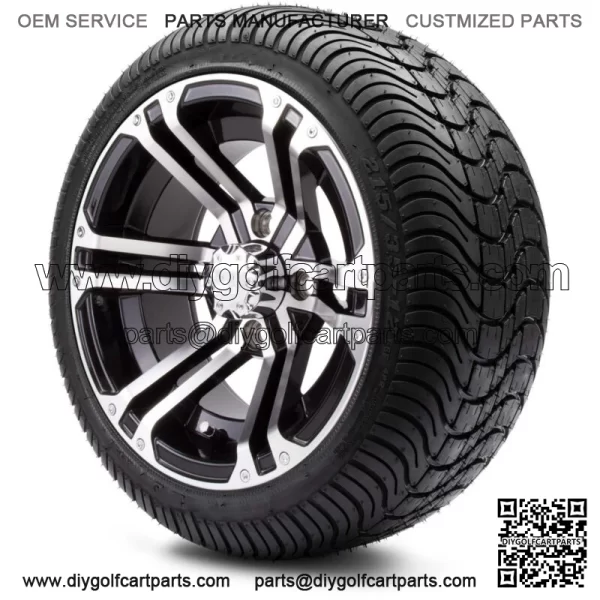 Golf Cart Wheels and Tires Combo - 12" Enforcer Machined/Black - Set of 4