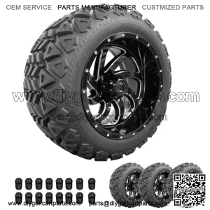 Golf Cart Wheels 14" Phantom Gloss Black on 23" GT Tires Carts Set of 4
