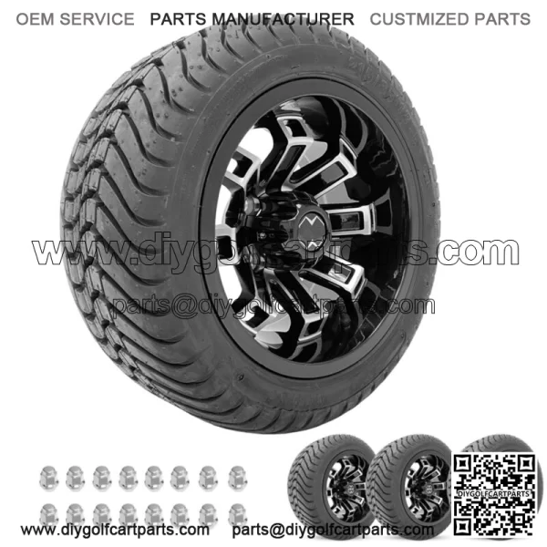 Golf Cart Wheels 12" Recluse Machine/Black on Street Tires Set of Four