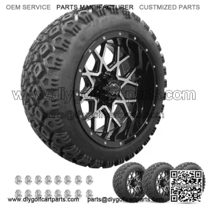 Golf Cart Wheels 14" Chaos Machine/Black on 22" Mojave Tires Carts (4)