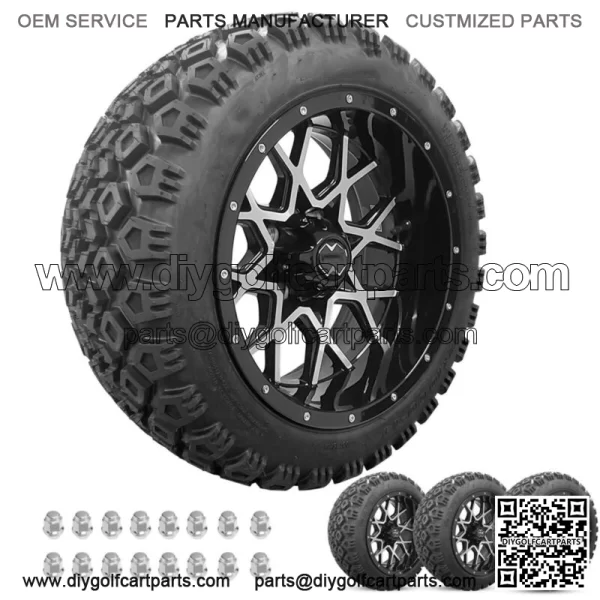 Golf Cart Wheels 14" Chaos Machine/Black on 22" Mojave Tires Carts (4)