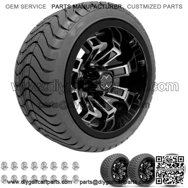 Golf Cart 12" Recluse Machined/Black Wheels on 215/35-12 Venom Street Tires (4)