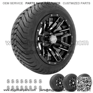 Golf Cart Wheels 12" Sledge Machine/Black on 215-35/12 Street Tires (4)