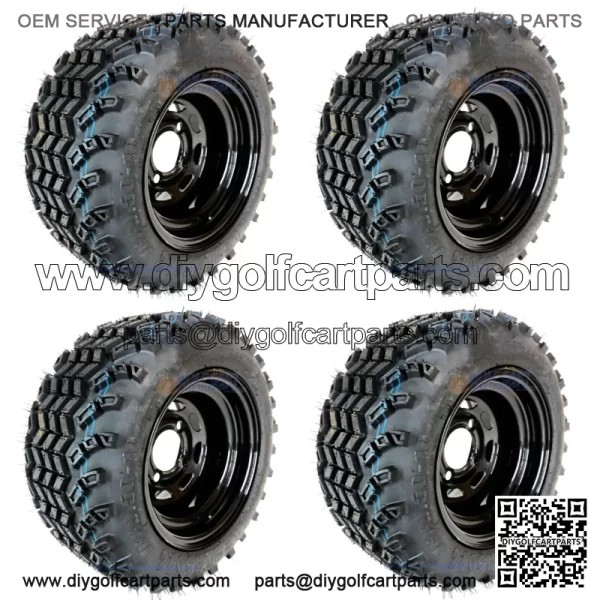 10" BLACK STEEL GOLF CART WHEELS & 18x9.5-10 SAHARA CLASSIC GOLF CART TIRES (4)