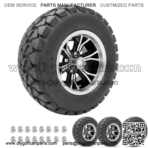Golf Cart Wheels 12" Phenom Machine/Black on 22" Timberwolf Tires Carts