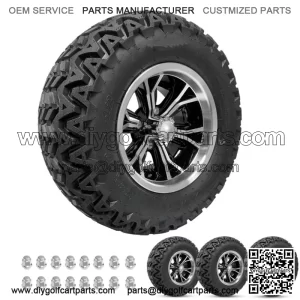 Golf Cart Wheels 12" Phenom Machine/Black on 23" Predator Tires Carts (4)