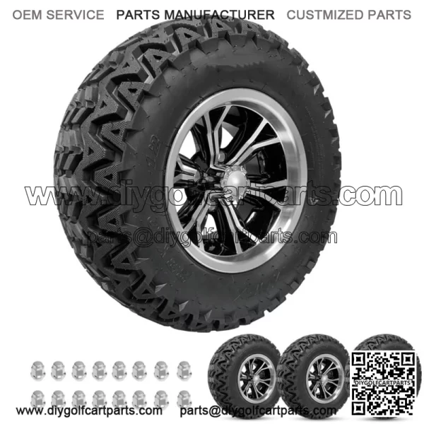 Golf Cart Wheels 12" Phenom Machine/Black on 23" Predator Tires Carts (4)