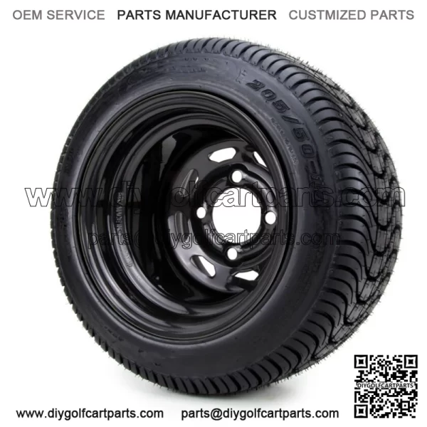 10" Black 8 Window Steel Golf Cart Wheels & Tires (205-50-10) Set of 4