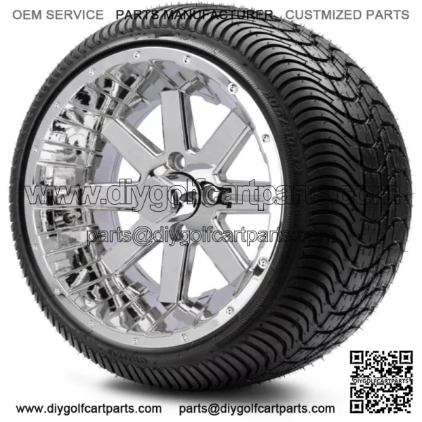 14" Assault Chrome Golf Cart Wheels and Tires (205-30-14) Set of 4