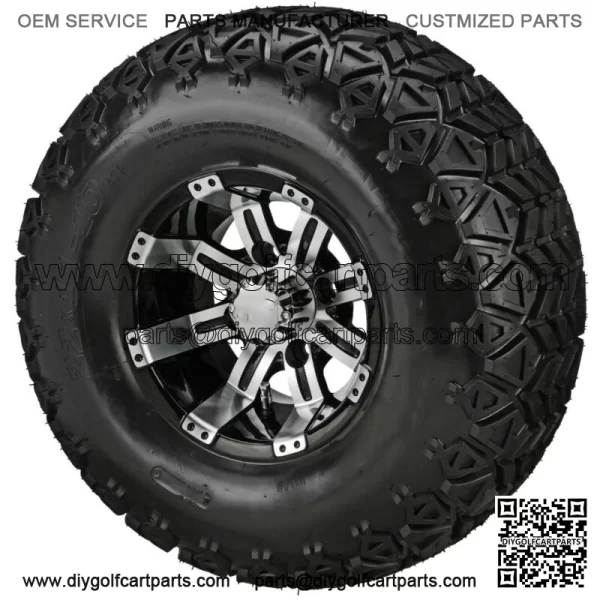 4 Golf  Cart 22x11-10 All-Terrain Tires on 10x7 Black/Machined  Wheels