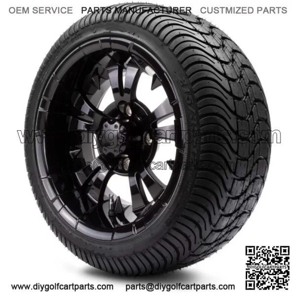 12" Vampire Glossy Black Golf Cart Wheels and Tires (215-35-12) - Set of 4