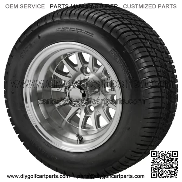 10" 14-Spoke Silver/Machined on 205/50-10 Deli Tires (Set of 4) fits Standard