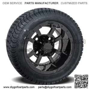 Set of 4 - 10 inch Black Golf Cart Wheels On Low Profile Tires