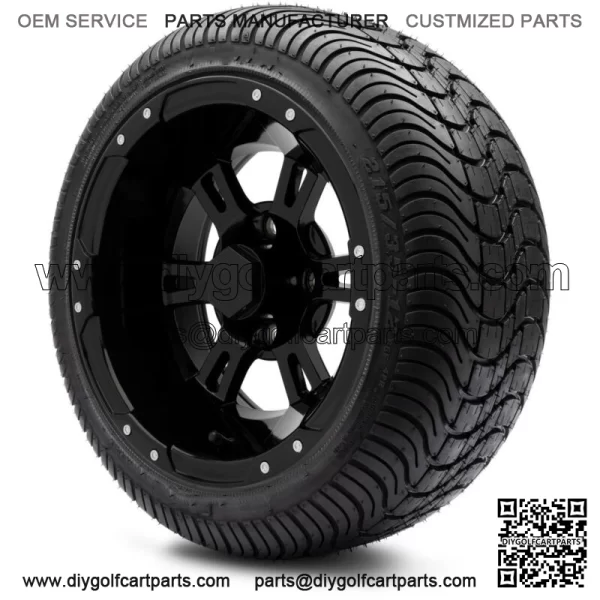 12" Ambush Glossy Black Golf Cart Wheels and Tires (215-35-12) - Set of 4