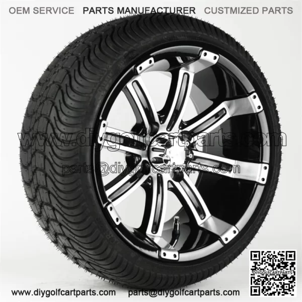 Set of 4 14" Black w/Machine Face Spoke Golf Cart Wheels & 205/30-14 Tires DOT