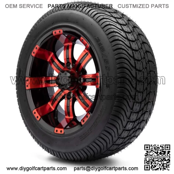 12" Red and Black Golf Cart Wheels and Tires (215-50-12) - Set of 4