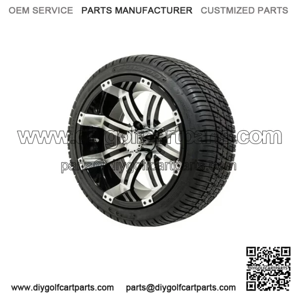 Set of 4 14" Black/Machined Golf Cart Wheels & 205/30-14 (18") Tires