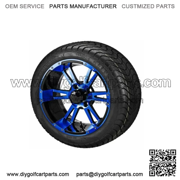 4 Golf Cart 215/35-12 Radial Tires on 12x7 Black/Blue Raptor Wheels