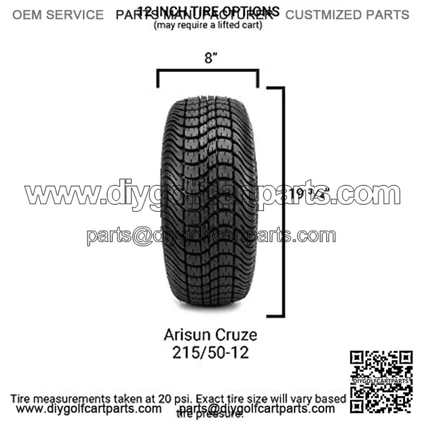 215/50-12 "Cruze" DOT Low Profile Tires for EZGO, Club Car, Yamaha Golf Carts (1, set of 2, or set of 4) (215/50-12, Set of 2 Tires) - Image 4