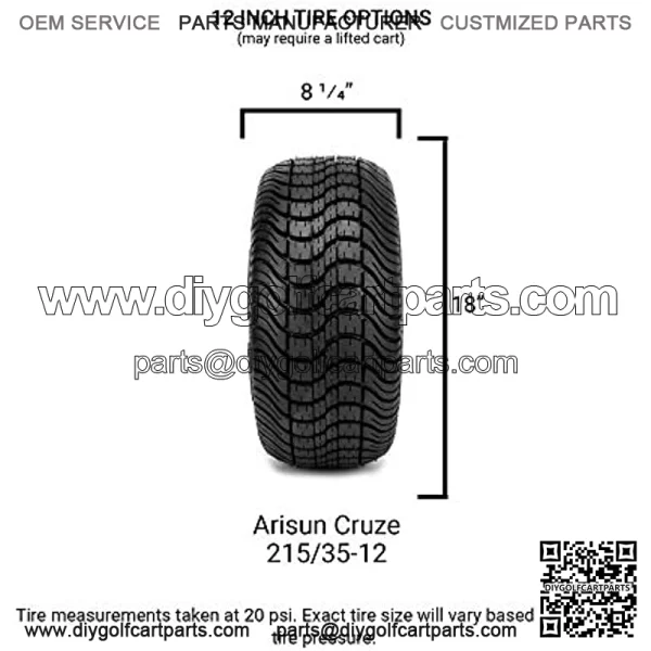 215/35-12"Cruze" Dot Low Profile Tires For Ezgo, Club Car, Yamaha Golf Carts (Set Of 2 Tires) - Image 5