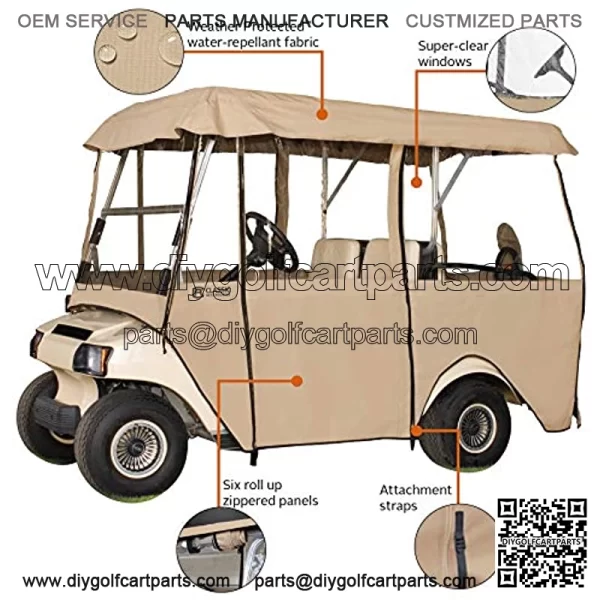Classic Accessories Fairway Deluxe 4-Sided 4-Person Golf Cart Enclosure, Tan - Image 2