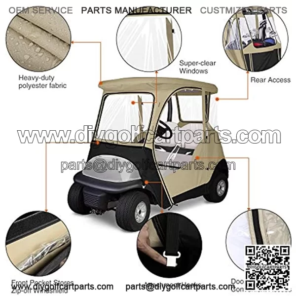 KAKIT 800D 2-Person Golf Cart Enclosure with Roll-up Windshield, Universal Golf Cart Rain Cover Fits Club Car Precedent 2000-2019, Seat Cover and Storage Bag Included - Image 3