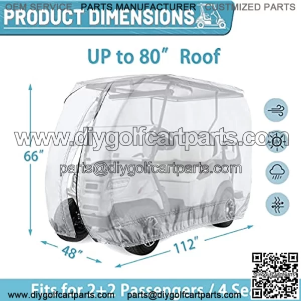 Himal 4 Passenger 400D Waterproof Sunproof Golf Cart Cover roof 80" L, fits EZ GO, Club Car and Yamaha, Dustproof and Durable - Image 2