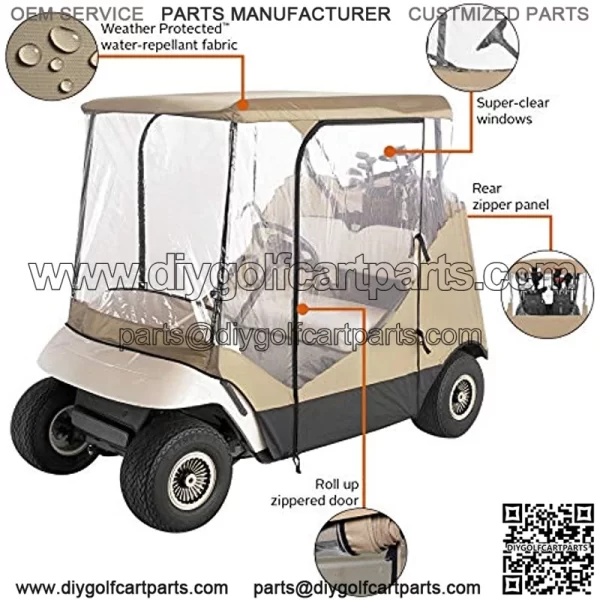 Classic Accessories Fairway Travel 4-Sided 2-Person Golf Cart Enclosure, Tan - Image 2