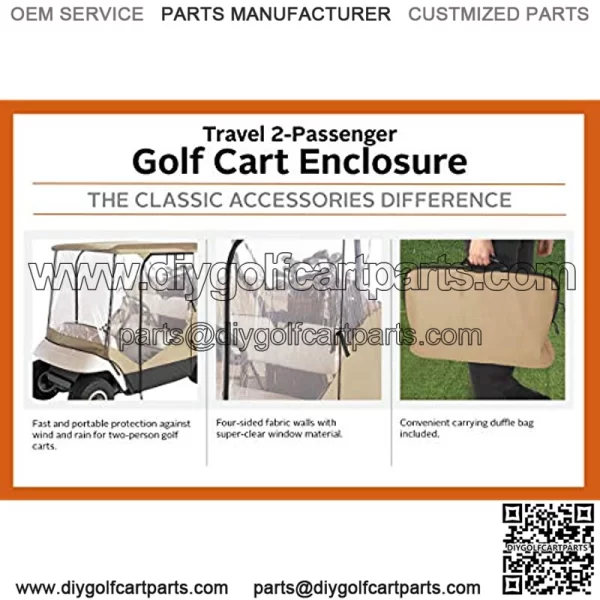 Classic Accessories Fairway Travel 4-Sided 2-Person Golf Cart Enclosure, Tan - Image 3