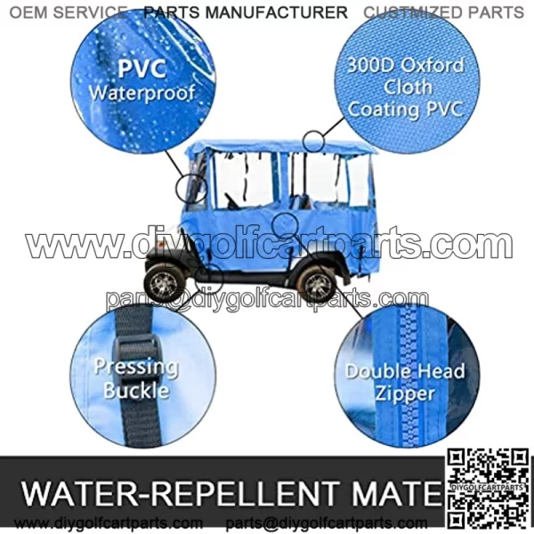 Universal 4 Passenger Golf Cart Cover for EZGO Club Car, Blue Waterproof Sunproof Outdoor Storage Ezgo Club Car Cover - Image 4