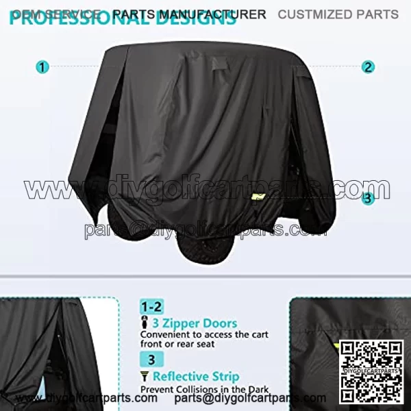 Upgrade 2/4 Passenger Golf Cart Cover fit for EZGO,Club Car,Yamaha, All Weather Protection with Waterproof Snowproof Windproof Sunproof Full Cart Cover Extended Roof 80" Durable - Black/Gray - Image 3